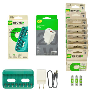 Pack 36 piles rechargeables et chargeur.