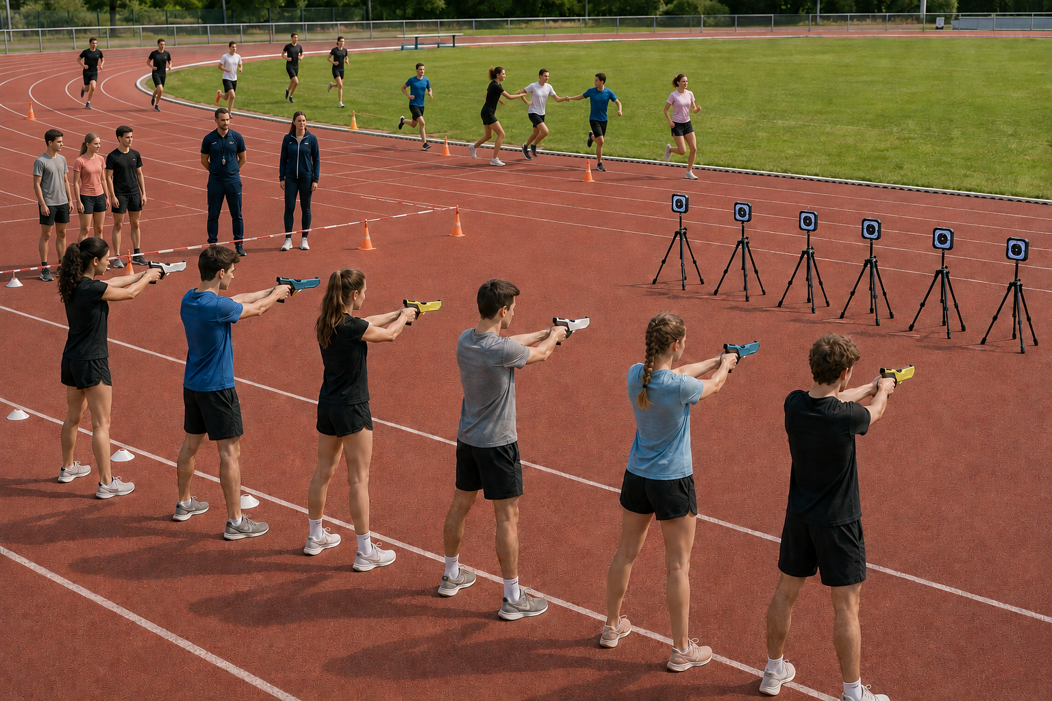 Biathlon scolaire avec tir laser en cours d'EPS