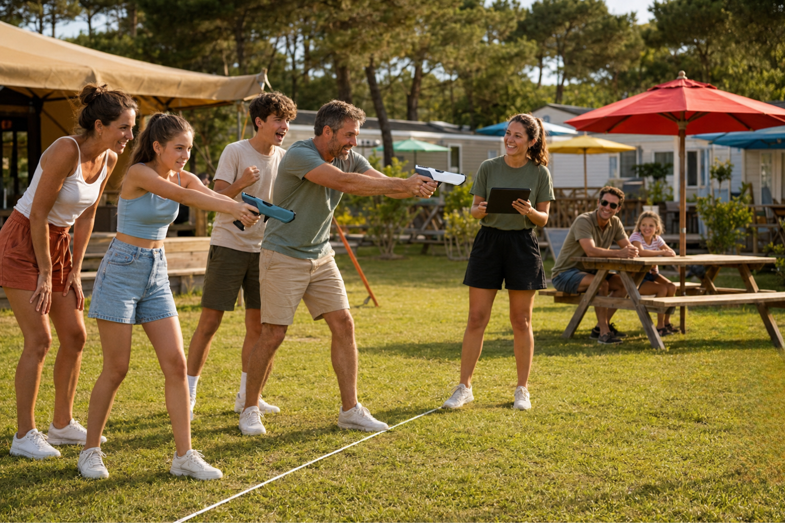 Animation tir laser en famille dans un camping